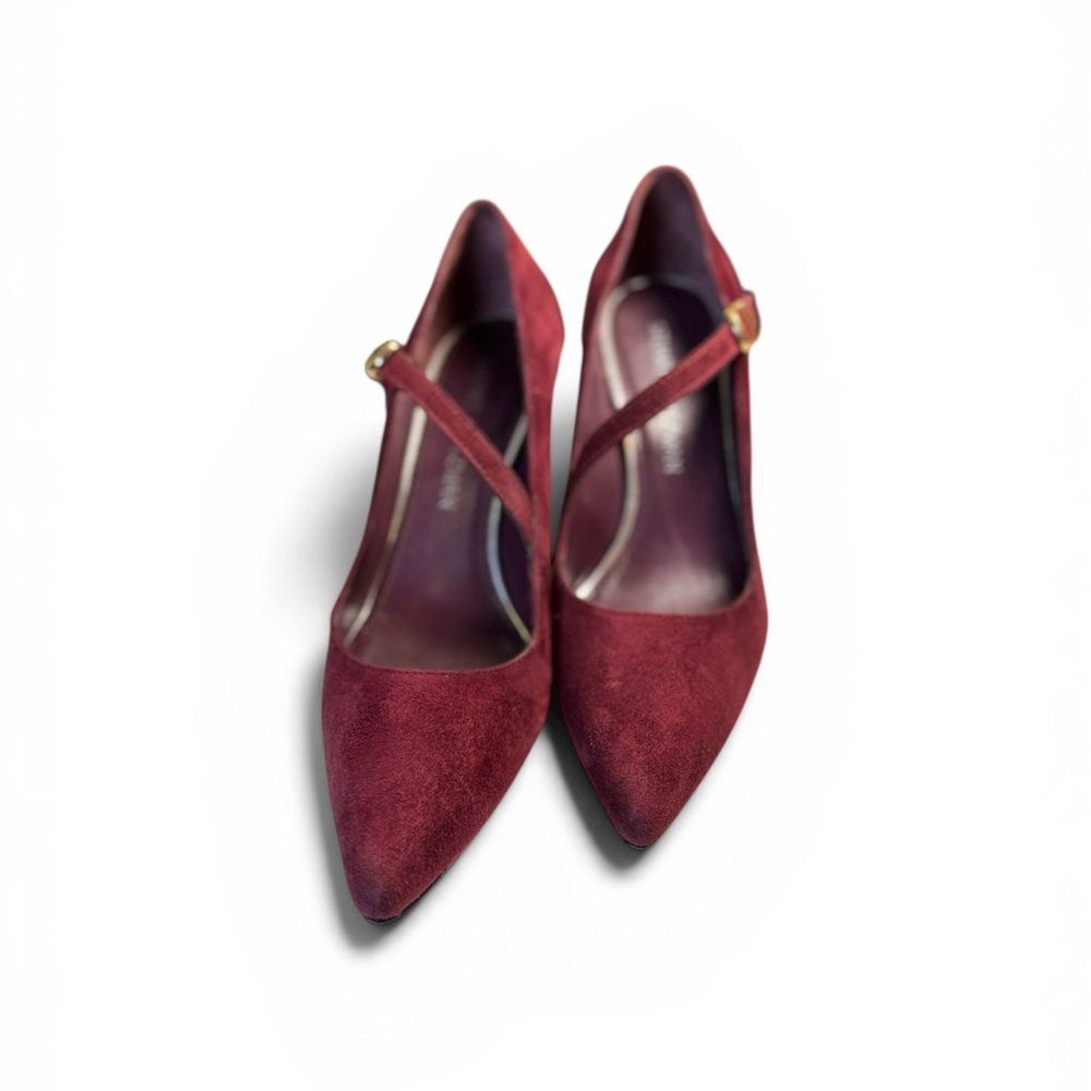 Stuart Weitzman Burgundy Suede Pumps Diagonal Ankle Strap Size 8